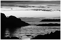 Sunset, Half-moon bay. Pacific Rim National Park, Vancouver Island, British Columbia, Canada ( black and white)