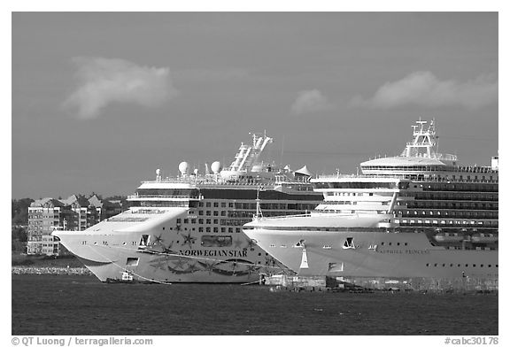 Cruise ships. Victoria, British Columbia, Canada (black and white)