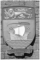 Shield of New Brunswick Province. Victoria, British Columbia, Canada (black and white)