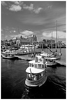 Harbor Ferry with Canadian flag. Victoria, British Columbia, Canada (black and white)