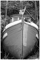 Prow of retired fishing boat. Vancouver Island, British Columbia, Canada (black and white)