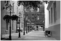 Alley with street lamps, Bastion Square. Victoria, British Columbia, Canada ( black and white)