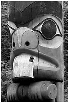Totem pole detail, Thunderbird Park. Victoria, British Columbia, Canada ( black and white)