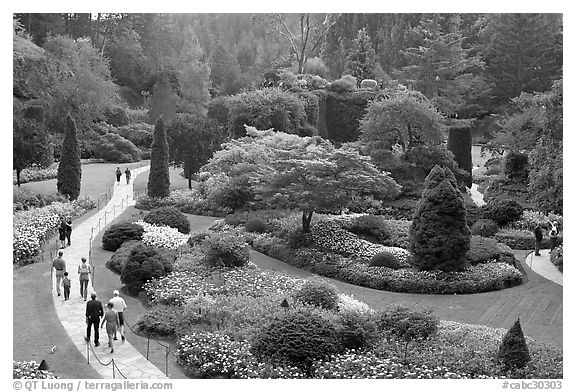 Sunken Garden. Butchart Gardens, Victoria, British Columbia, Canada (black and white)