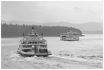Ferries in the San Juan Islands. Vancouver Island, British Columbia, Canada (black and white)
