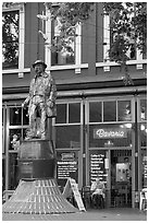 Statue and cafe in Gastown. Vancouver, British Columbia, Canada ( black and white)
