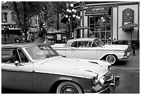 Classic cars in Water Street. Vancouver, British Columbia, Canada ( black and white)