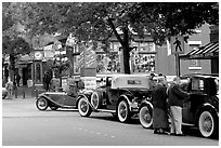 Classic cars in Water Street. Vancouver, British Columbia, Canada ( black and white)