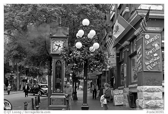 Steam clock in Water Street. Vancouver, British Columbia, Canada (black and white)