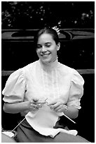 Woman in period costume. Vancouver, British Columbia, Canada (black and white)