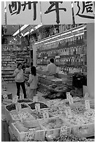 Store selling traditional medicine in Chinatown. Vancouver, British Columbia, Canada (black and white)