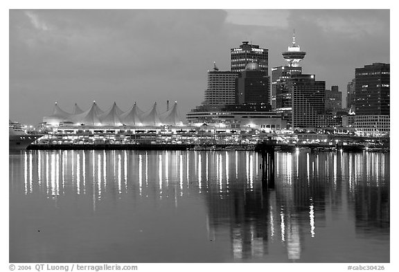 Canada Palace at night and Harbor Center at night. Vancouver, British Columbia, Canada