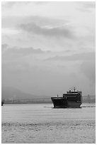 Container ship in harbor. Vancouver, British Columbia, Canada ( black and white)