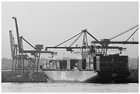 Container ship being loaded. Vancouver, British Columbia, Canada ( black and white)