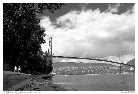 Lions Gate Bridge across Burrard Inlet. Vancouver, British Columbia, Canada (black and white)