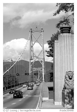 Lions Gate suspension bridge. Vancouver, British Columbia, Canada (black and white)