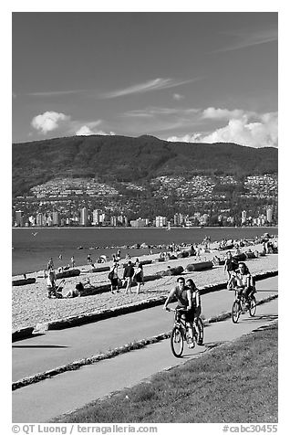 Bicyclists, Stanley Park. Vancouver, British Columbia, Canada (black and white)