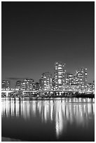 Skyline seen across False Creek at night. Vancouver, British Columbia, Canada ( black and white)