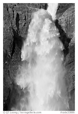Close-up of raging waters of Takakkaw Falls. Yoho National Park, Canadian Rockies, British Columbia, Canada (black and white)