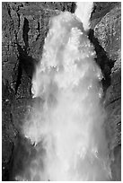 Close-up of raging waters of Takakkaw Falls. Yoho National Park, Canadian Rockies, British Columbia, Canada ( black and white)