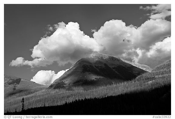 Peak, clouds, and shadows. Kootenay National Park, Canadian Rockies, British Columbia, Canada (black and white)