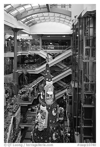 Inside one of the huge indoor shopping malls, Montreal. Quebec, Canada (black and white)