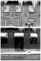 Facade with icicles, Quebec City. Quebec, Canada ( black and white)