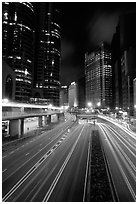 Expressway on Hong-Kong Island by night. Hong-Kong, China (black and white)