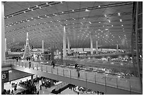 Inside main concourse at dusk, Beijing Capital International Airport. Beijing, China ( black and white)