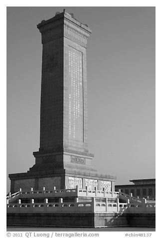 Monument to the Peoples Heroes, Tiananmen Square. Beijing, China (black and white)