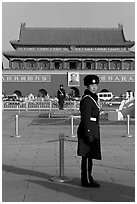 Guards and Tiananmen Gate, Tiananmen Square. Beijing, China (black and white)