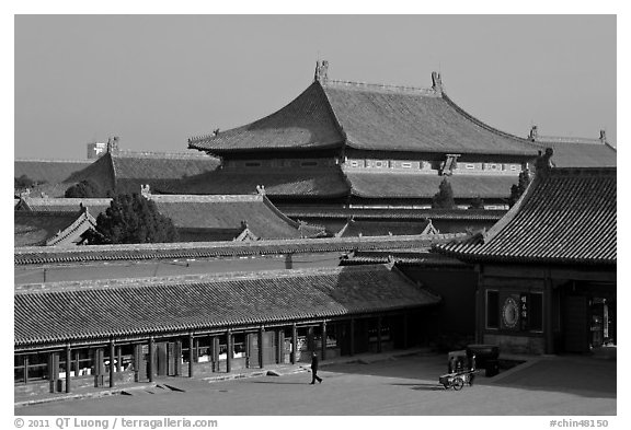 Hall of bronzes, imperial palace, Forbidden City. Beijing, China (black and white)