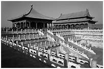 Hall of Middle Harmony and Hall of Preserving Harmony, Forbidden City. Beijing, China (black and white)