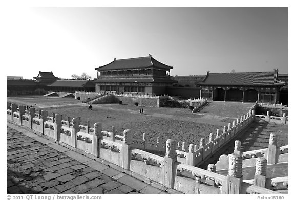 Hongyi Pavilion and inner court, Forbidden City. Beijing, China (black and white)