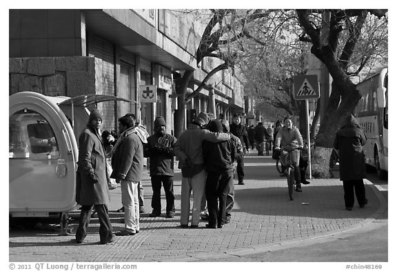 People on sidewalk. Beijing, China (black and white)