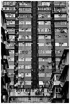 High-rise residential building in a popular district, Kowloon. Hong-Kong, China ( black and white)