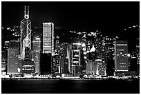 Hong-Kong skycrapers by harbor at night. Hong-Kong, China (black and white)