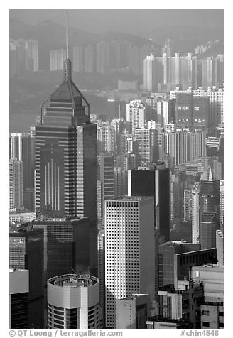 Tower buildings seen from Victoria Peak, late afternoon, Hong-Kong Island. Hong-Kong, China