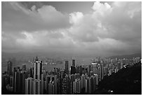 Hong-Kong skyline  from Victoria Peak, sunset. Hong-Kong, China ( black and white)