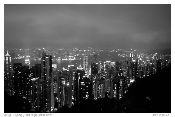 Hong-Kong lights from Victoria Peak at night. Hong-Kong, China