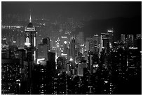 Hong-Kong citiscape from Victoria Peak at night. Hong-Kong, China ( black and white)