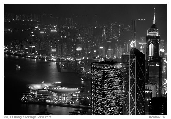 High-rise lights from Victoria Peak at night. Hong-Kong, China