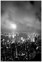 Highrise Hong-Kong lights from Victoria Peak at night. Hong-Kong, China ( black and white)