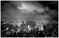 Skycrapers from Victoria Peak at night. Hong-Kong, China (black and white)