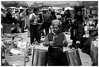 Bai woman at the Monday market. Shaping, Yunnan, China ( black and white)