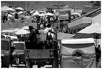 Truck carries villagers to the Monday market. Shaping, Yunnan, China (black and white)