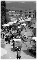Market and village. Shaping, Yunnan, China ( black and white)
