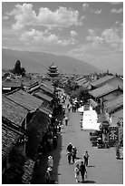 Fuxing Lu seen from the South Gate. Dali, Yunnan, China ( black and white)