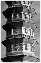 Detail of one of the two 10-tiered pagodas flanking Quianxun Pagoda. Dali, Yunnan, China ( black and white)