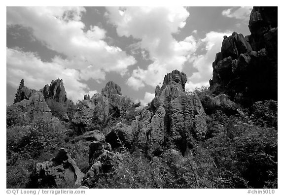 Among the limestone peaks of the Stone Forest. Shilin, Yunnan, China (black and white)